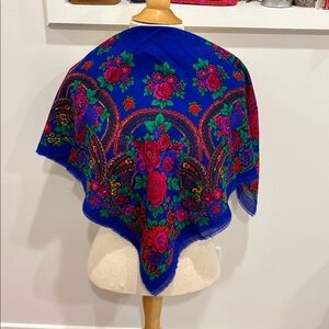 Floral Blue and Red Scarf